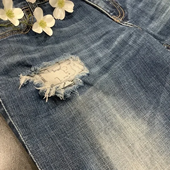 Standards & Practices Ripped Straight Leg Jeans Medium Wash Distressed Crinkle - Picture 4 of 16